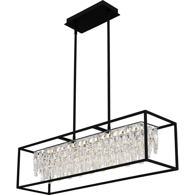 Quoizel Brillance 35in 1-Light Island Chandelier | Modern Matte Black and Clear Crystal Glass | Kitchen Island & Dining Room | Model PCBNC635MBK