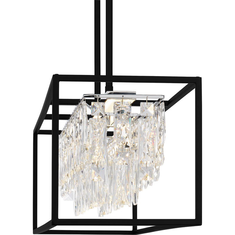 Quoizel Brillance 35in 1-Light Island Chandelier | Modern Matte Black and Clear Crystal Glass | Kitchen Island & Dining Room | Model PCBNC635MBK