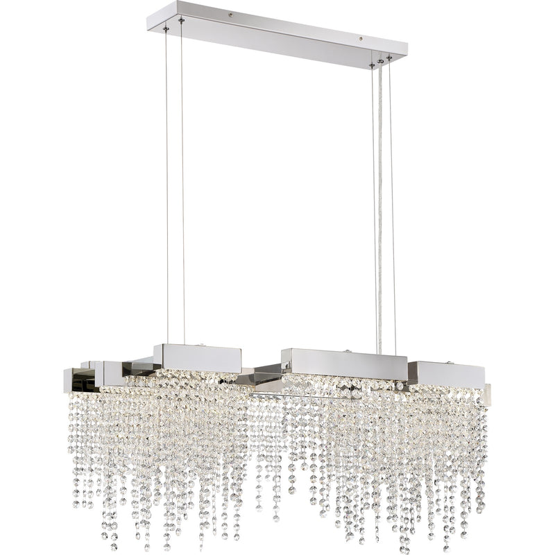 Quoizel Crystal Falls 34in LED Island Chandelier | Contemporary Polished Nickel and Clear Crystal | Kitchen Island & Dining Room | Model PCCL1033PK