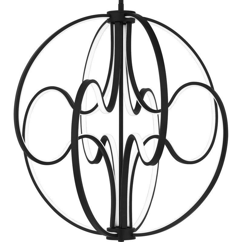 Quoizel Clairon 24in LED Pendant | Modern Matte Black Steel Globe | Kitchen Island & Dining Room | 23.75 x 23.75 x 26.5 in | Model PCCLR2824MBK