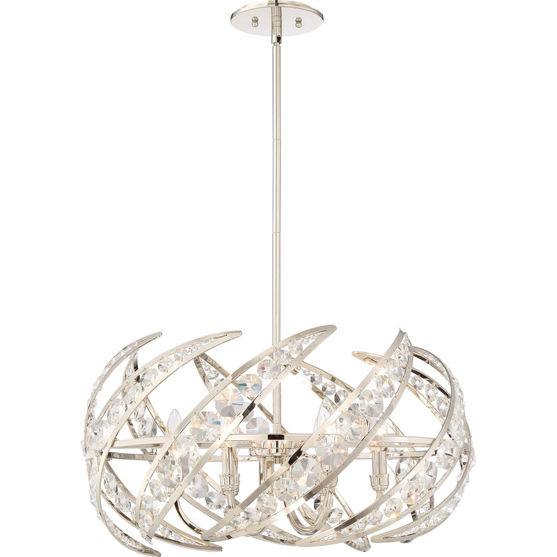 Quoizel Crescent 24in 6-Light Pendant | Glam Polished Nickel and Clear Crystal Glass | Dining Room & Foyer | 24.5 x 24.5 x 12.75 in | Model PCCN2824PK