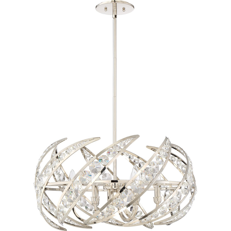 Quoizel Crescent 24in 6-Light Pendant | Glam Polished Nickel and Clear Crystal Glass | Dining Room & Foyer | 24.5 x 24.5 x 12.75 in | Model PCCN2824PK