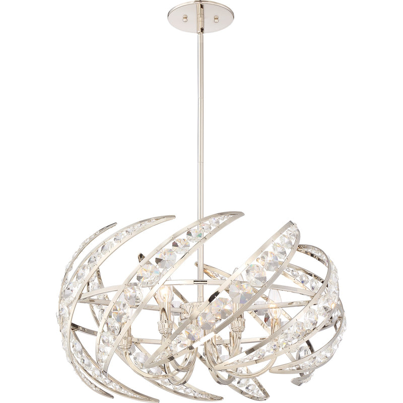 Quoizel Crescent 24in 6-Light Pendant | Glam Polished Nickel and Clear Crystal Glass | Dining Room & Foyer | 24.5 x 24.5 x 12.75 in | Model PCCN2824PK