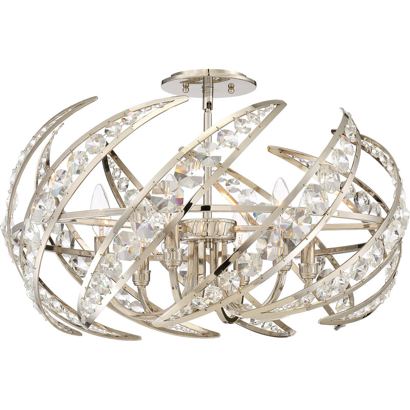Quoizel Crescent 24in 6-Light Pendant | Glam Polished Nickel and Clear Crystal Glass | Dining Room & Foyer | 24.5 x 24.5 x 12.75 in | Model PCCN2824PK