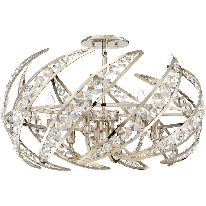 Quoizel Crescent 24in 6-Light Pendant | Glam Polished Nickel and Clear Crystal Glass | Dining Room & Foyer | 24.5 x 24.5 x 12.75 in | Model PCCN2824PK
