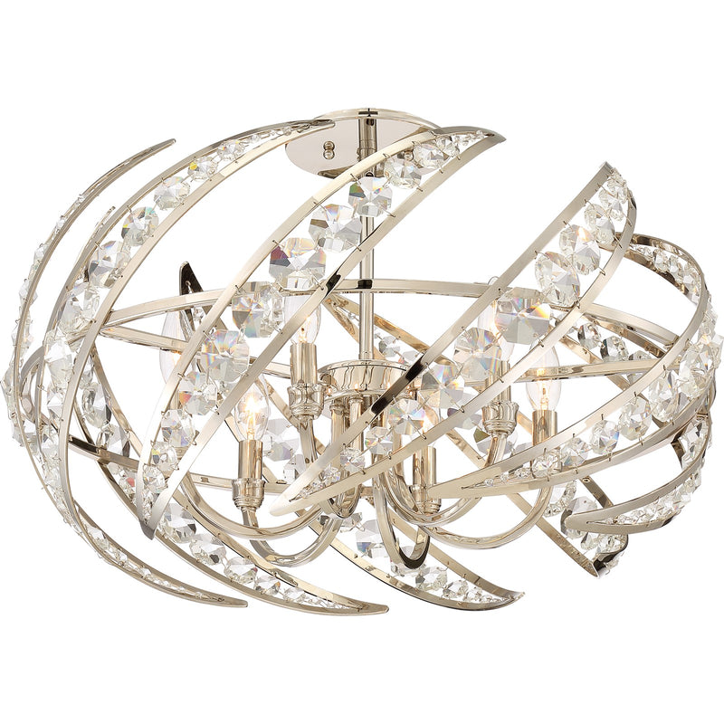 Quoizel Crescent 24in 6-Light Pendant | Glam Polished Nickel and Clear Crystal Glass | Dining Room & Foyer | 24.5 x 24.5 x 12.75 in | Model PCCN2824PK