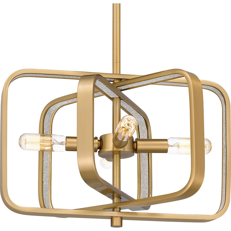 Quoizel Dupree 4 Light Pendant, Brushed Weathered Brass