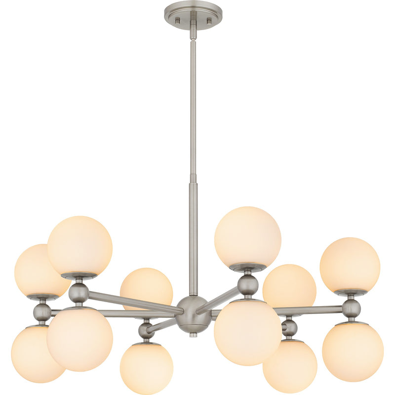 Quoizel Elser 31in 12-Light Chandelier | Modern Brushed Nickel and Opal Etched Glass | Dining Room & Foyer | 31 x 31 x 18 in | Model PCELS5031BN