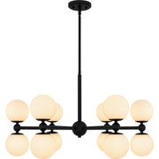 Quoizel Elser 31in 12-Light Chandelier | Modern Matte Black and Opal Etched Glass | Dining Room & Foyer | 31 x 31 x 18 in | Model PCELS5031MBK