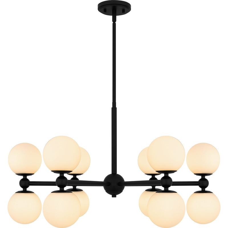 Quoizel Elser 31in 12-Light Chandelier | Modern Matte Black and Opal Etched Glass | Dining Room & Foyer | 31 x 31 x 18 in | Model PCELS5031MBK