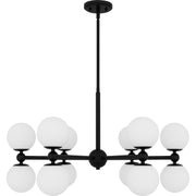 Quoizel Elser 31in 12-Light Chandelier | Modern Matte Black and Opal Etched Glass | Dining Room & Foyer | 31 x 31 x 18 in | Model PCELS5031MBK