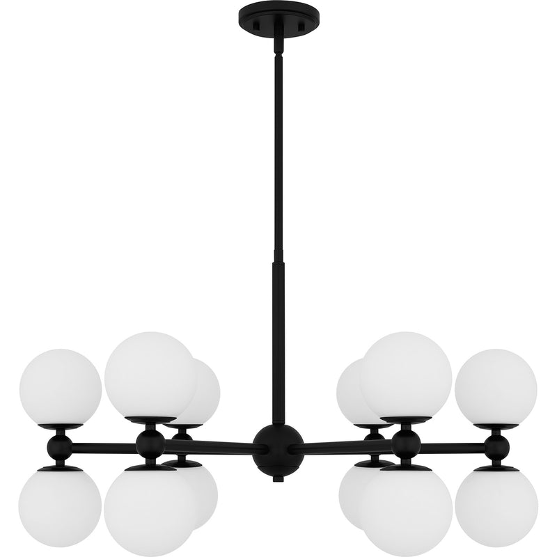 Quoizel Elser 31in 12-Light Chandelier | Modern Matte Black and Opal Etched Glass | Dining Room & Foyer | 31 x 31 x 18 in | Model PCELS5031MBK