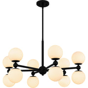 Quoizel Elser 31in 12-Light Chandelier | Modern Matte Black and Opal Etched Glass | Dining Room & Foyer | 31 x 31 x 18 in | Model PCELS5031MBK