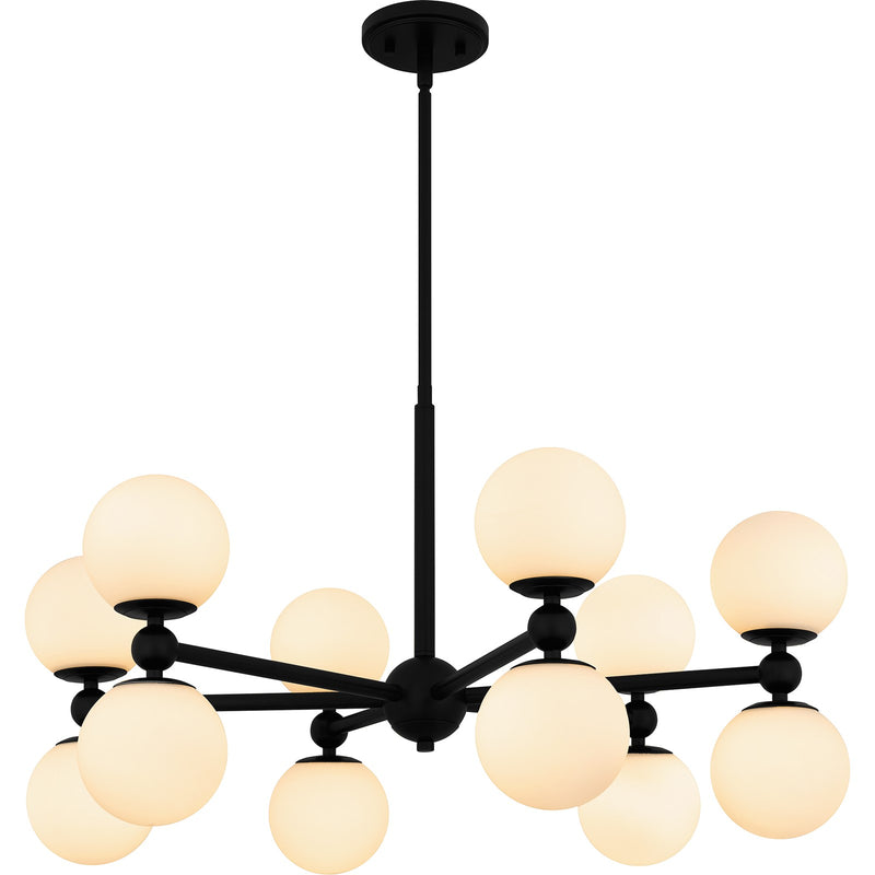 Quoizel Elser 31in 12-Light Chandelier | Modern Matte Black and Opal Etched Glass | Dining Room & Foyer | 31 x 31 x 18 in | Model PCELS5031MBK