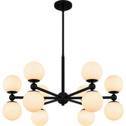 Quoizel Elser 31in 12-Light Chandelier | Modern Matte Black and Opal Etched Glass | Dining Room & Foyer | 31 x 31 x 18 in | Model PCELS5031MBK