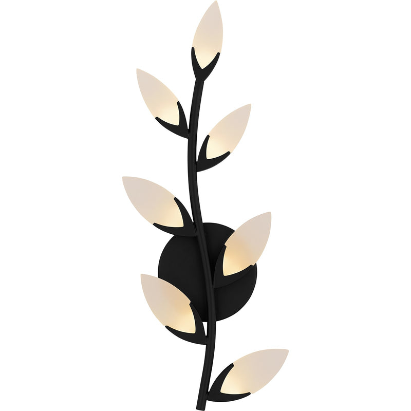 Quoizel Flores 21in LED Wall Sconce | Matte Black and Etched Acrylic | Bedroom & Hallway Accent Light | 8.75 x 2.5 x 20.5 in | Model PCFLR8708MBK