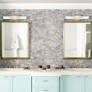Quoizel Gemini 23in LED Vanity Light | Modern Aged Brass and Opal Etched Glass | Bathroom Vanity & Powder Room | Model PCGI8523AB
