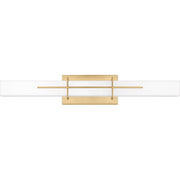 Quoizel Gemini 28in LED Vanity Light | Modern Aged Brass and Opal Etched Glass | Bathroom Vanity & Powder Room | Model PCGI8528AB