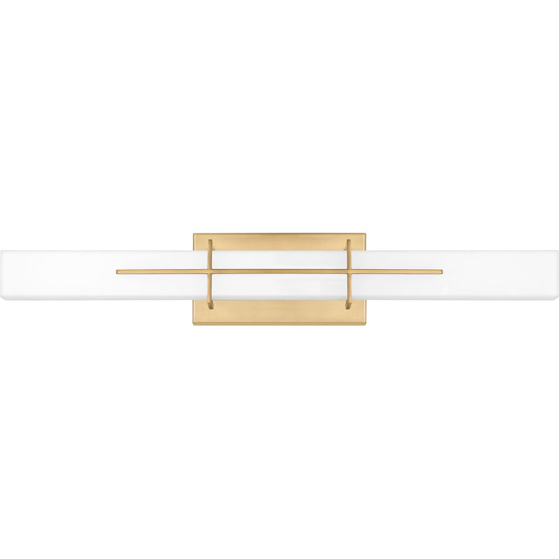 Quoizel Gemini 28in LED Vanity Light | Modern Aged Brass and Opal Etched Glass | Bathroom Vanity & Powder Room | Model PCGI8528AB