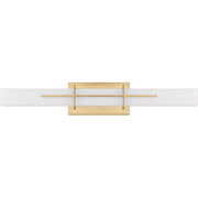 Quoizel Gemini 28in LED Vanity Light | Modern Aged Brass and Opal Etched Glass | Bathroom Vanity & Powder Room | Model PCGI8528AB