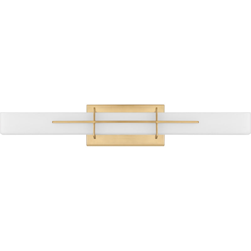 Quoizel Gemini 28in LED Vanity Light | Modern Aged Brass and Opal Etched Glass | Bathroom Vanity & Powder Room | Model PCGI8528AB