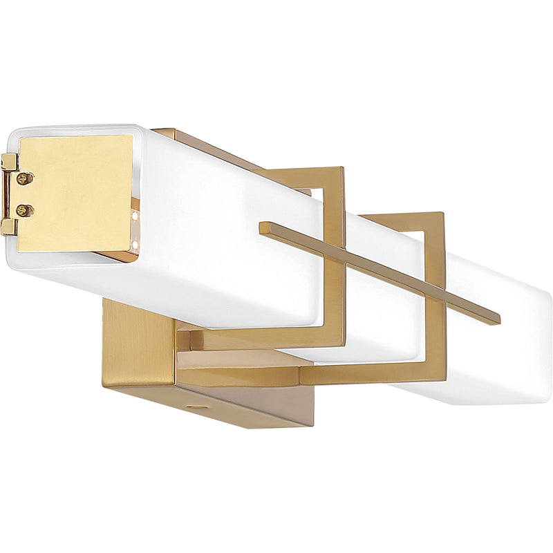 Quoizel Gemini 28in LED Vanity Light | Modern Aged Brass and Opal Etched Glass | Bathroom Vanity & Powder Room | Model PCGI8528AB