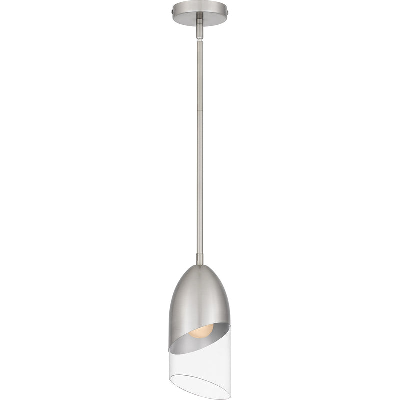 Quoizel Haynes 5in 1-Light Mini Pendant | Modern Brushed Nickel and Clear Glass | Kitchen Island & Dining Room | 5 x 5 x 11.75 in | Model PCHAY1505BN