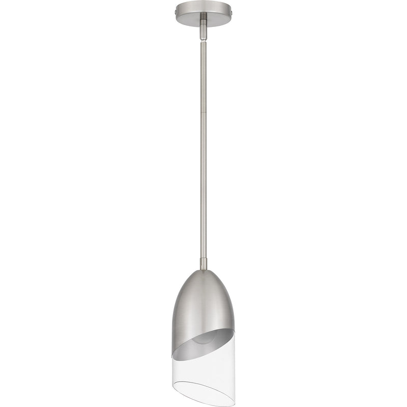 Quoizel Haynes 5in 1-Light Mini Pendant | Modern Brushed Nickel and Clear Glass | Kitchen Island & Dining Room | 5 x 5 x 11.75 in | Model PCHAY1505BN