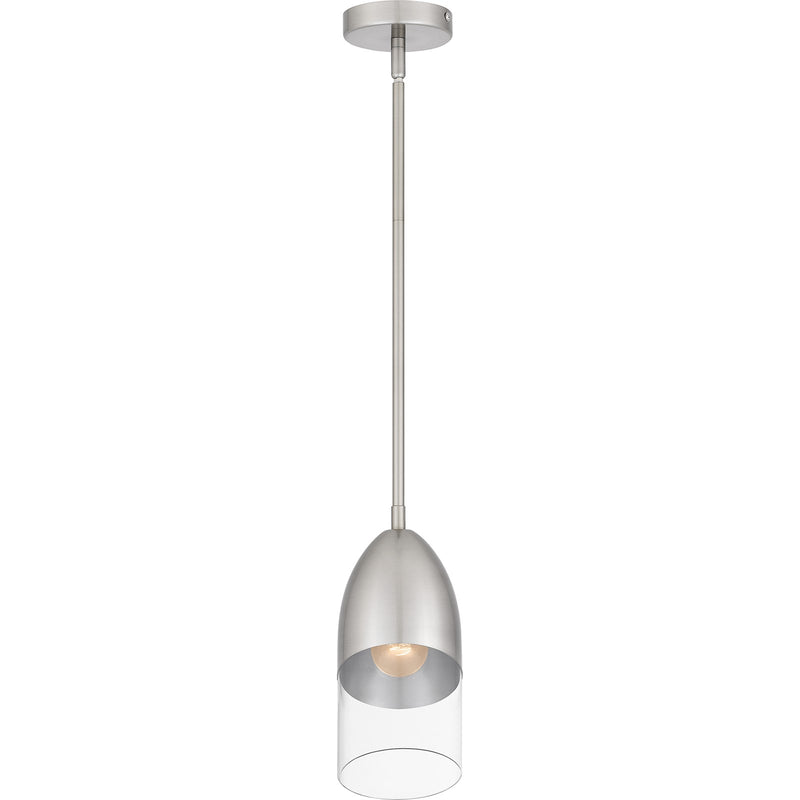 Quoizel Haynes 5in 1-Light Mini Pendant | Modern Brushed Nickel and Clear Glass | Kitchen Island & Dining Room | 5 x 5 x 11.75 in | Model PCHAY1505BN