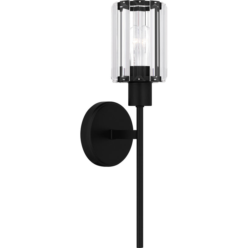 Quoizel Isla 5in 1-Light Wall Sconce | Modern Matte Black and Clear Crystal Glass | Bedroom & Vanity | 5.5 x 4.75 x 17 in | Model PCILA8605MBK