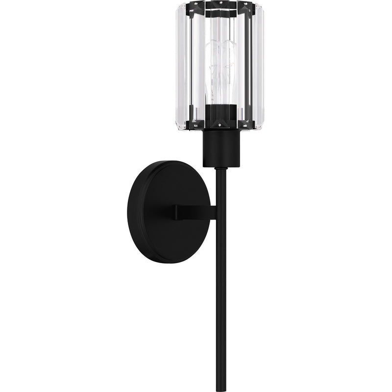 Quoizel Isla 5in 1-Light Wall Sconce | Modern Matte Black and Clear Crystal Glass | Bedroom & Vanity | 5.5 x 4.75 x 17 in | Model PCILA8605MBK
