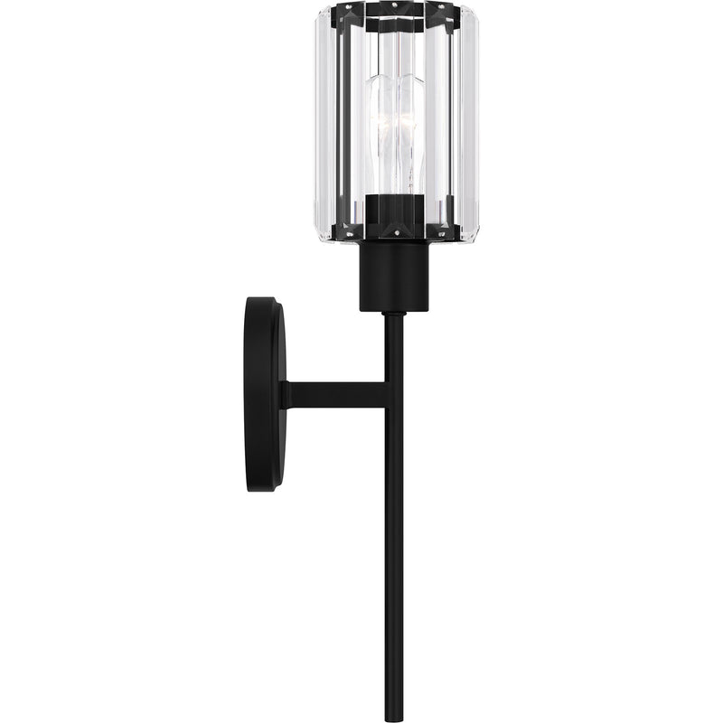 Quoizel Isla 5in 1-Light Wall Sconce | Modern Matte Black and Clear Crystal Glass | Bedroom & Vanity | 5.5 x 4.75 x 17 in | Model PCILA8605MBK