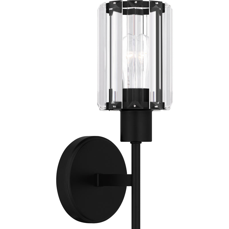Quoizel Isla 5in 1-Light Wall Sconce | Modern Matte Black and Clear Crystal Glass | Bedroom & Vanity | 5.5 x 4.75 x 17 in | Model PCILA8605MBK