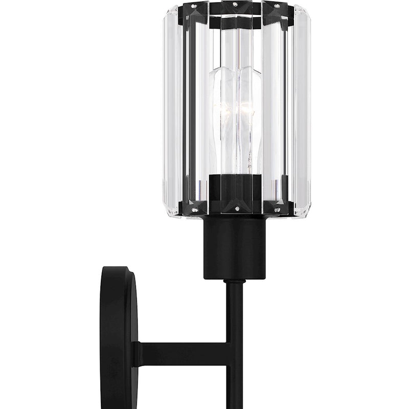 Quoizel Isla 5in 1-Light Wall Sconce | Modern Matte Black and Clear Crystal Glass | Bedroom & Vanity | 5.5 x 4.75 x 17 in | Model PCILA8605MBK