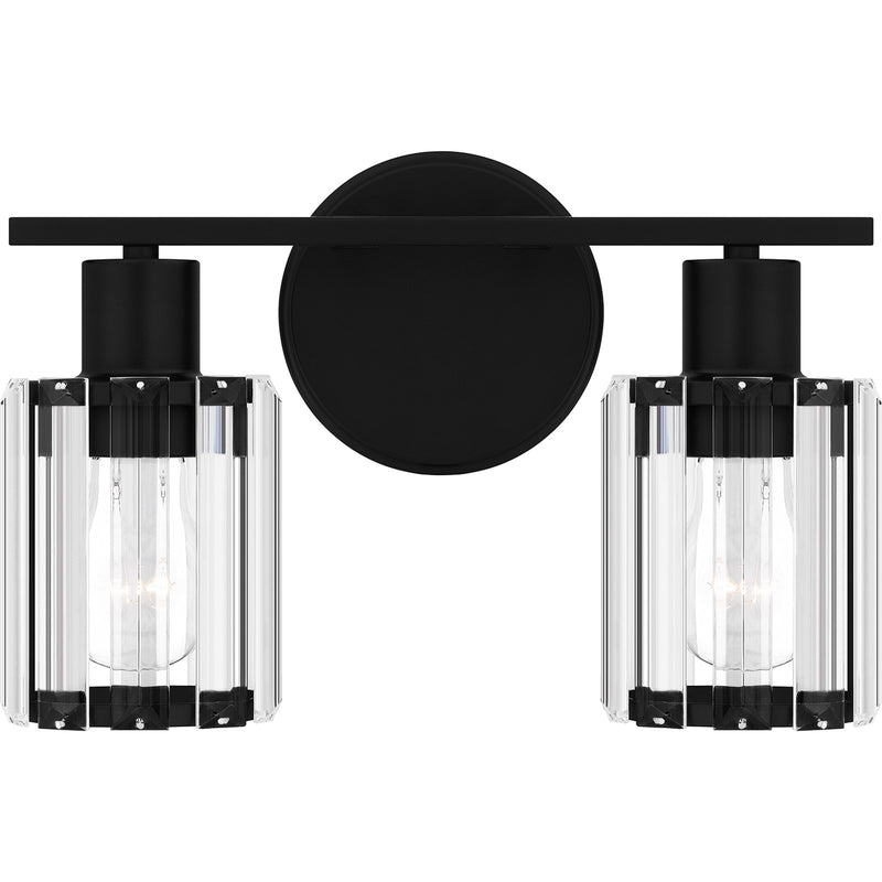Quoizel Isla 12.5in 2-Light Vanity Light | Modern Matte Black and Clear Crystal Glass | Bathroom Vanity | 12.5 x 5.5 x 8 in | Model PCILA8612MBK