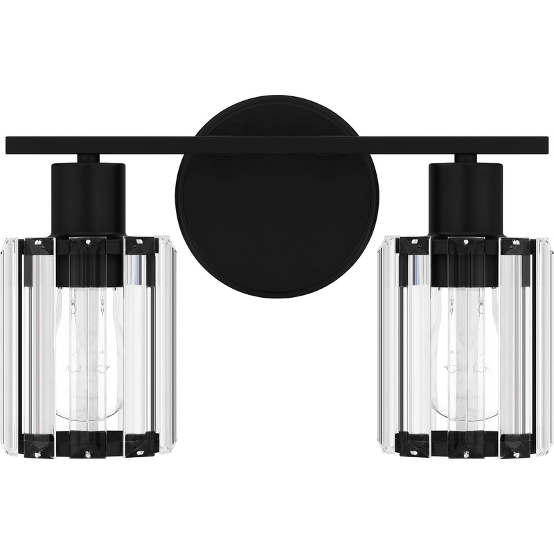 Quoizel Isla 12.5in 2-Light Vanity Light | Modern Matte Black and Clear Crystal Glass | Bathroom Vanity | 12.5 x 5.5 x 8 in | Model PCILA8612MBK