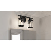 Quoizel Isla 12.5in 2-Light Vanity Light | Modern Matte Black and Clear Crystal Glass | Bathroom Vanity | 12.5 x 5.5 x 8 in | Model PCILA8612MBK