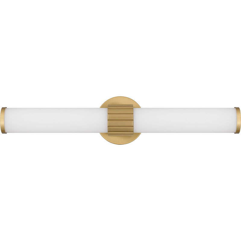 Quoizel Kaye 22in Integrated LED Bath Light | Modern Aged Brass and Clear Etched Glass | Bathroom Vanity | 22.5 x 4.25 x 4.75 in | Model PCKAY8522AB