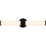 Quoizel Kaye 22in Integrated LED Bath Light | Modern Matte Black and Clear Etched Glass | Bathroom Vanity | 22.5 x 4.25 x 4.75 in | Model PCKAY8522MBK