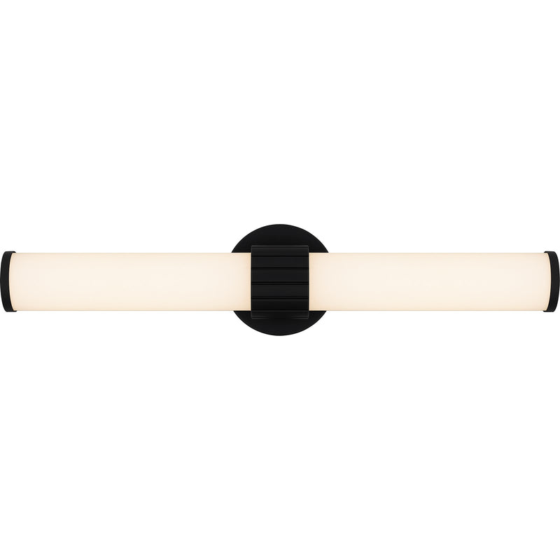 Quoizel Kaye 22in Integrated LED Bath Light | Modern Matte Black and Clear Etched Glass | Bathroom Vanity | 22.5 x 4.25 x 4.75 in | Model PCKAY8522MBK