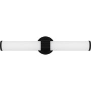 Quoizel Kaye 22in Integrated LED Bath Light | Modern Matte Black and Clear Etched Glass | Bathroom Vanity | 22.5 x 4.25 x 4.75 in | Model PCKAY8522MBK