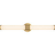 Quoizel Kaye 28in Integrated LED Bath Light | Modern Aged Brass and Clear Etched Glass | Bathroom Vanity | 28 x 4.25 x 4.75 in | Model PCKAY8528AB