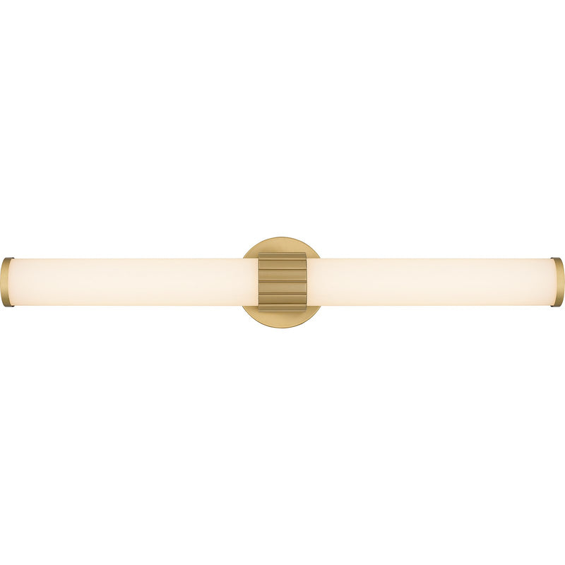 Quoizel Kaye 28in Integrated LED Bath Light | Modern Aged Brass and Clear Etched Glass | Bathroom Vanity | 28 x 4.25 x 4.75 in | Model PCKAY8528AB