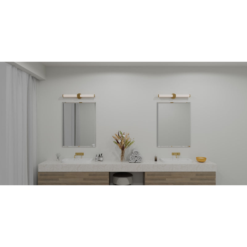Quoizel Kaye 28in Integrated LED Bath Light | Modern Aged Brass and Clear Etched Glass | Bathroom Vanity | 28 x 4.25 x 4.75 in | Model PCKAY8528AB