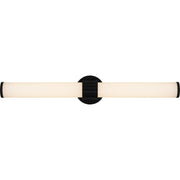 Quoizel Kaye 28in Integrated LED Bath Light | Modern Matte Black and Clear Etched Glass | Bathroom Vanity | 28 x 4.25 x 4.75 in | Model PCKAY8528MBK