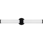 Quoizel Kaye 28in Integrated LED Bath Light | Modern Matte Black and Clear Etched Glass | Bathroom Vanity | 28 x 4.25 x 4.75 in | Model PCKAY8528MBK