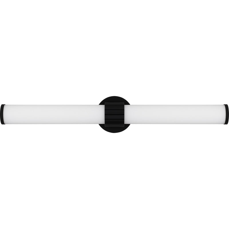 Quoizel Kaye 28in Integrated LED Bath Light | Modern Matte Black and Clear Etched Glass | Bathroom Vanity | 28 x 4.25 x 4.75 in | Model PCKAY8528MBK