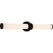 Quoizel Kaye 28in Integrated LED Bath Light | Modern Matte Black and Clear Etched Glass | Bathroom Vanity | 28 x 4.25 x 4.75 in | Model PCKAY8528MBK
