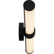 Quoizel Kaye 28in Integrated LED Bath Light | Modern Matte Black and Clear Etched Glass | Bathroom Vanity | 28 x 4.25 x 4.75 in | Model PCKAY8528MBK
