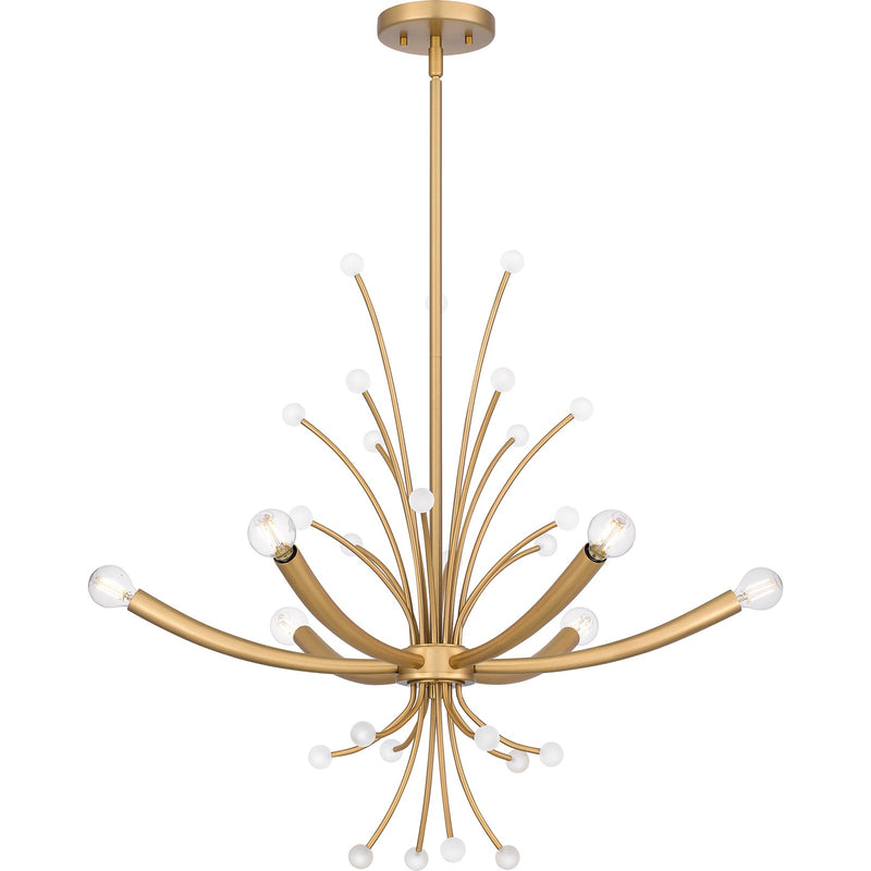Quoizel Kiera 29in 6-Light Chandelier | Modern Brushed Weathered Brass Steel | Dining Room & Foyer | 29 x 29 x 24.5 in | Model PCKIE5029BWS